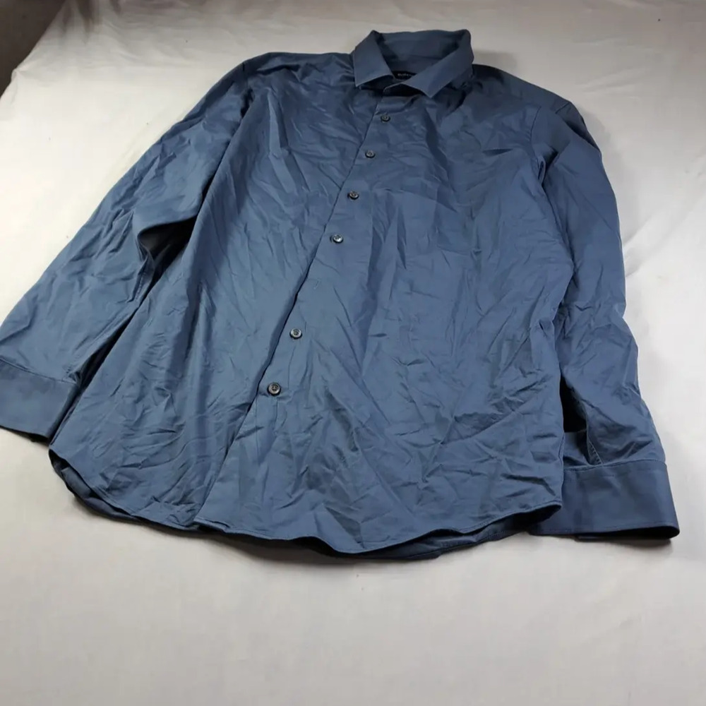 Bugatchi OoohCotton Tech Mens Long Sleeve Button Up Stretch Shirt Blue 3XL